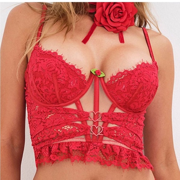 NWT For Love & Lemons Rosa Floral Lace Heart Bustier Lingerie Top Sexy Red  XS - sanvalentin.cl